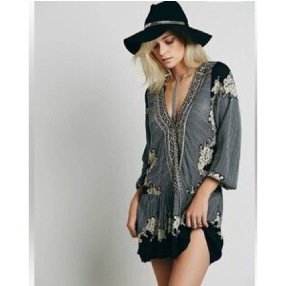 Free People RARE Floral Stripe Mini‎ Boho Hippie Gypsy Festival Indie Dress S